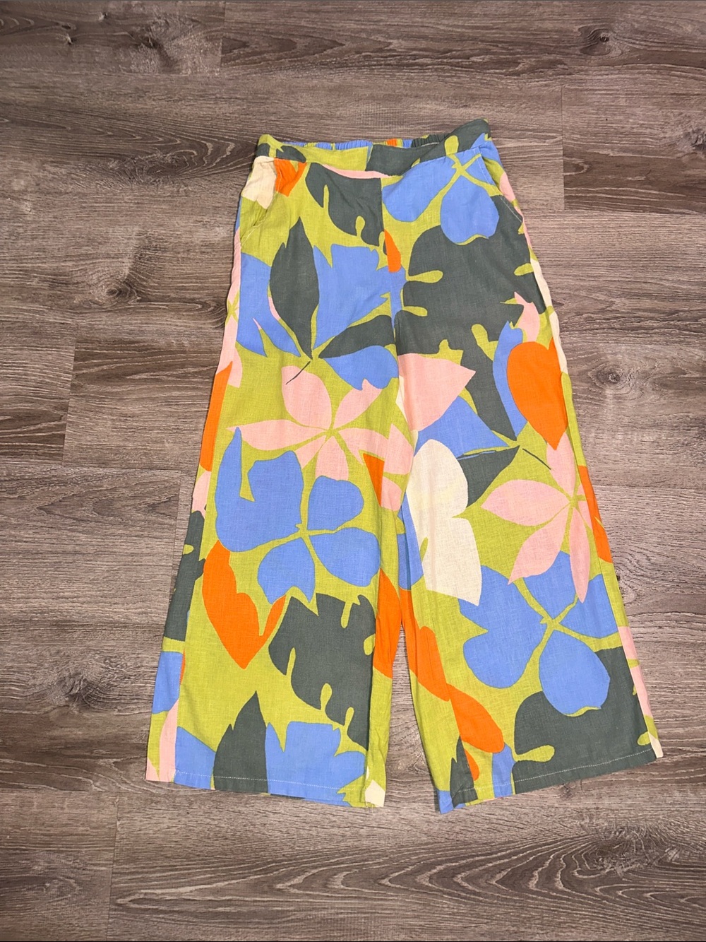 Christian Siriano Linen Blend Pants Multicolor Floral Wide-Leg Hi-Rise